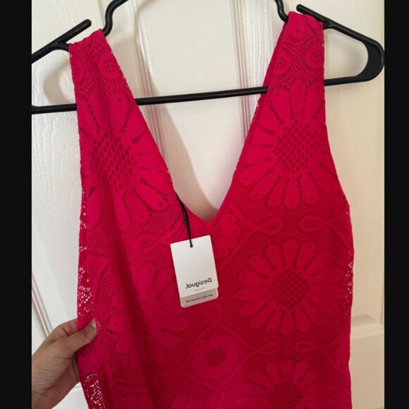 NWT Desigual 1970s Inspired Floral Lace V-Neck Mini Dress - Picture 12 of 14